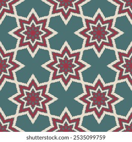 Ikat seamless pattern, geometric design, Ikat ethnic tribal, boho colors seamless wallpaper. Ethnic Ikat abstract background art.Illustration for greeting cards, printing