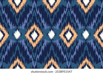 Ikat seamless pattern, geometric design, motif ethnic handmade, Ikat ethnic tribal, boho colors seamless wallpaper. Ethnic Ikat abstract background art.Illustration for greeting cards, printing