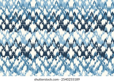 Ikat nahtloses Muster, geometrisches Design, Motiv ethnisch handgefertigt, Ikat ethnischen Stamm, Boho Farben nahtlose Tapete. Ethnische Ikat abstrakte Hintergrundkunst.Illustration für Grußkarten, Drucken