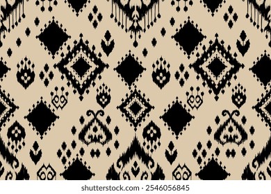 Ikat seamless pattern, geometric design, motif ethnic handmade, Ikat ethnic tribal, boho colors seamless wallpaper. Ethnic Ikat abstract background art.Illustration for greeting cards, printing