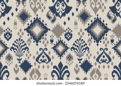 Patrón sin fisuras Ikat, diseño geométrico, motivo étnico hecho a mano, tribal étnico Ikat, Fondo de pantalla sin fisuras de colores boho. Arte de fondo abstracto de Ikat étnico. Ilustración para tarjetas de felicitación, impresión