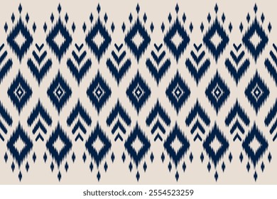 Ikat seamless pattern, geometric design, motif ethnic handmade, Ikat ethnic tribal, boho colors seamless wallpaper. Ethnic Ikat abstract background art.Design for carpet, mat, wallpaper, clothing