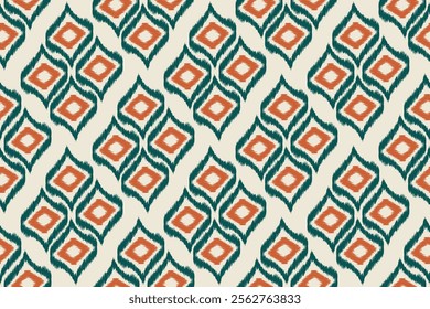 Ikat seamless pattern, geometric design, motif ethnic handmade, Ikat ethnic tribal, boho colors seamless wallpaper. Ethnic Ikat abstract background art.Illustration for greeting cards, printing