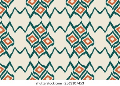 Ikat seamless pattern, geometric design, motif ethnic handmade, Ikat ethnic tribal, boho colors seamless wallpaper. Ethnic Ikat abstract background art.Illustration for greeting cards, printing