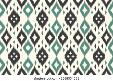 Ikat seamless pattern, geometric design, motif ethnic handmade, Ikat ethnic tribal, boho colors seamless wallpaper. Ethnic Ikat abstract background art.Illustration for greeting cards, printing