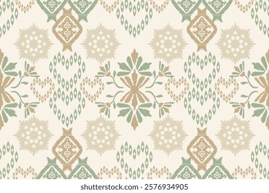 Ikat seamless pattern, geometric design, motif ethnic handmade, Ikat ethnic tribal, boho colors seamless wallpaper. Ethnic Ikat abstract background art.Illustration for greeting cards, printing
