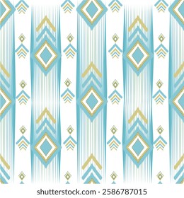 Ikat seamless pattern, geometric design, motif ethnic handmade, Ikat ethnic tribal, boho colors seamless wallpaper. Ethnic Ikat abstract background art.Illustration for greeting cards, printing