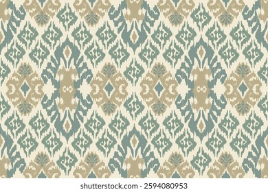 Ikat seamless pattern, geometric design, motif ethnic handmade, Ikat ethnic tribal, boho colors seamless wallpaper. Ethnic Ikat abstract background art.Illustration for greeting cards, printing