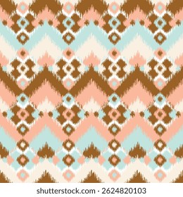 Ikat seamless pattern, geometric design, motif ethnic handmade, Ikat ethnic tribal, boho colors seamless wallpaper. Ethnic Ikat abstract background, fabric, textile, clothes