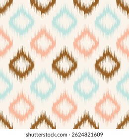 Ikat seamless pattern, geometric design, motif ethnic handmade, Ikat ethnic tribal, boho colors seamless wallpaper. Ethnic Ikat abstract background, fabric, textile, clothes