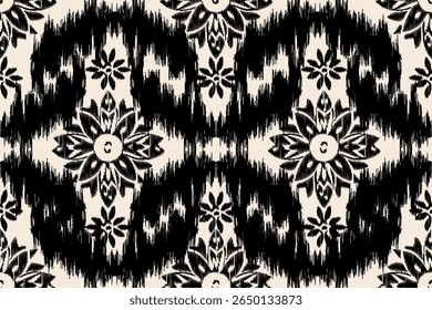 Ikat seamless pattern, geometric design, ethnic handmade motif, Ikat ethnic tribal, boho colors seamless wallpaper. Ethnic Ikat abstract background art.Illustration for greeting cards, printing