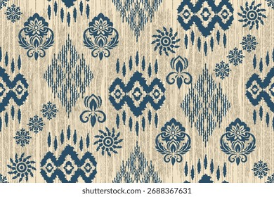 Ikat padrão sem emenda, design geométrico, motivo étnico artesanal, Ikat étnico tribal, boho cores papel de parede sem emenda. Etnia Ikat abstrata arte de fundo. ilustração. design para textura, tecido, coágulo