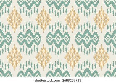 Patrón sin fisuras Ikat, diseño geométrico, motivo étnico hecho a mano, tribal étnico Ikat, Fondo de pantalla sin fisuras de colores boho. Arte de fondo abstracto de Ikat étnico. Ilustración para tarjetas de felicitación, impresión