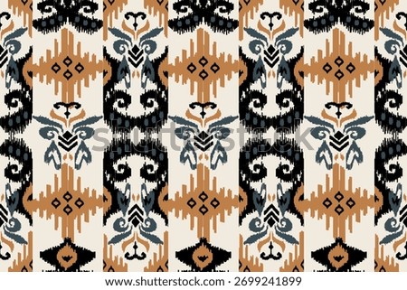 Ikat seamless pattern, geometric design, motif ethnic handmade, Ikat ethnic tribal, boho colors seamless wallpaper. Ethnic Ikat abstract background art, greeting cards, printing products