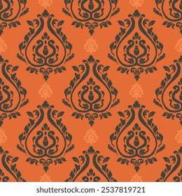 Padrão sem costura Ikat - Cores de tema cinza e laranja. Vetor Illustrator Download de arquivo digital para impressão, imprimível, têxtil, papel de parede, fundo, tapete, capa de livro e muitos projetos.