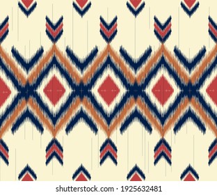 Ikat seamless pattern for home decor design. Ethnic, Indian, African, American, fabric chevron wallpaper. Carpet, boho, geometric fashion style. Ikat native vector illustrations background.Pop pattern