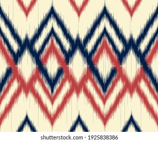 Ikat seamless pattern for home decor design. Ethnic, Indian, African, American, fabric chevron wallpaper. Carpet, boho, geometric fashion style. Ikat native vector illustrations background.Pop pattern