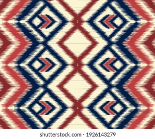 Ikat seamless pattern for home decor design. Ethnic, Indian, African, American, fabric chevron wallpaper. Carpet, boho, geometric fashion style. Ikat native vector illustrations background.Pop pattern