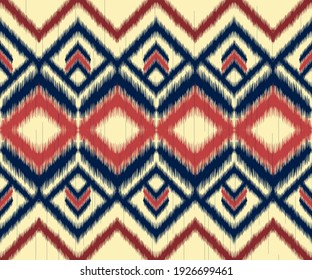 Ikat seamless pattern for home decor design. Ethnic, Indian, African, American, fabric chevron wallpaper. Carpet, boho, geometric fashion style. Ikat native vector illustrations background.Pop pattern