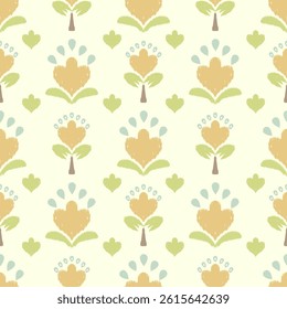 Ikat seamless pattern, Indian motif background, Islamic ethnic, floral embroidery for print, fabric.