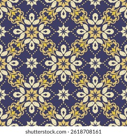 Ikat seamless pattern, Indian motif background, Islamic ethnic, floral embroidery for print, fabric.