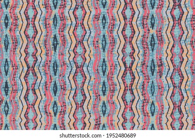 Patrón ininterrumpido de Ikat. Fondo de la textura del Rhombus de batik moderno. Fondo negro, azul y rosa.