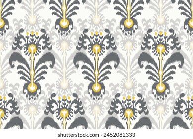 Ikat nahtloses Muster, Motiv ethnisch handgefertigt, Ikat ethnisch Stammes, Boho Farben nahtloser Bildschirmhintergrund. Ethnische Ikat abstrakte Hintergrund Kunst.Illustration für Grußkarten, Druck und Design-Projekte