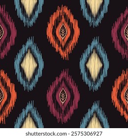 Ikat seamless  pattern  , Motif ethnic  floral seamless textil,  embroidery, print striped ornament floral, pattern, design for wrapping, silk, scarf, background, text