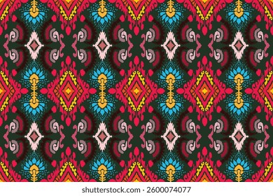 Ikat seamless pattern, Motif ethnic handmade, geometric design, Ikat ethnic tribal, boho colors seamless wallpaper. Ethnic abstract background art, greeting cards, Damask pattern, printing product.