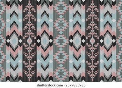 Ikat seamless pattern. Native ornament. Ethnic  decor style. It Boho geometric ornament. Vector seamless pattern. Mexican blanket, rug. Woven carpet