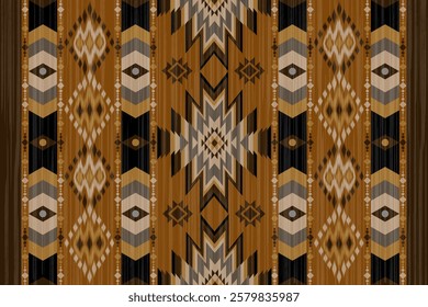 Ikat seamless pattern. Native ornament. Ethnic  decor style. It Boho geometric ornament. Vector seamless pattern. Mexican blanket, rug. Woven carpet