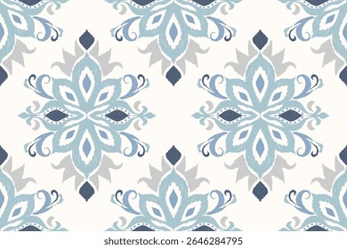 Ikat seamless pattern on white background,Ikat oriental seamless pattern,Vector illustration,Ikat floral seamless pattern,hand drawn embroidery.design for texture,fabric,clothing,decoration,print,sari