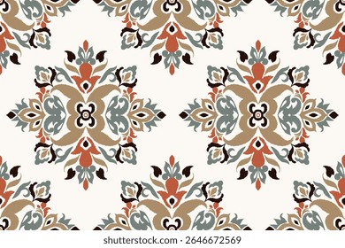 Ikat seamless pattern on white background,Ikat oriental seamless pattern,Vector illustration,Ikat floral seamless pattern,hand drawn embroidery.design for texture,fabric,clothing,decoration,print