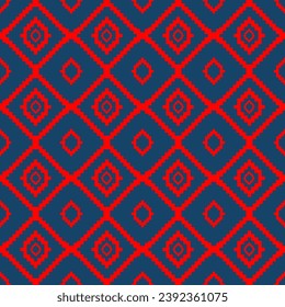 Ikat diseño de fondo rojo y marino sin fisuras para alfombras, cortinas, ropa, tela, papel de envoltorio, azulejos, batik, textura y papel pintado.