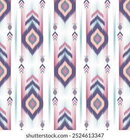 Ikat seamless pattern for textile, fabric, clothing, printing, paper, wallpaper, backdrop, texture, blanket, carpet, tile, decoration.