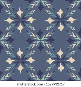 Ikat. Seamless pattern. Traditional ornament. Geometric background. Vector illustration for web design or print.