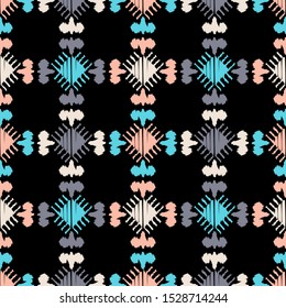 Ikat. Seamless pattern. Traditional ornament. Geometric background. Vector illustration for web design or print.