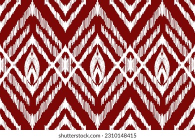 Ikat seamless pattern, traditional seamless pattern, red background, aztec style, embroidery, abstract, vector, design illustration for texture, fabric, print.