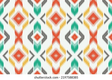 Ikat Seamless Pattern translate is a dyeing technique originating from Indonesia, Background digital printing textile pattern bind or to tie off. This refers to the tie-dyeing method used to saree