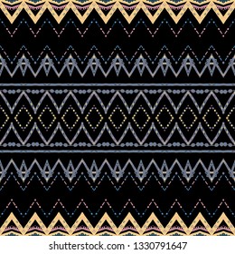 Ikat seamless pattern. Tribal art print. Chevron geometric background. Abstract zigzag pattern for cover design
