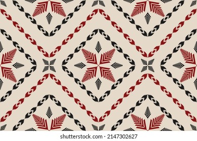 Ikat seamless pattern in tribal. Fabric ethnic pattern art. Flower decoration. Design for background, wallpaper, vector illustration, fabric, clothing, carpet, textile, batik, embroidery.