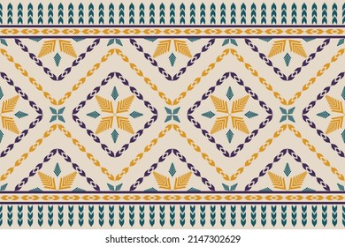 Ikat seamless pattern in tribal. Fabric ethnic pattern art. Flower decoration. Design for background, wallpaper, vector illustration, fabric, clothing, carpet, textile, batik, embroidery.