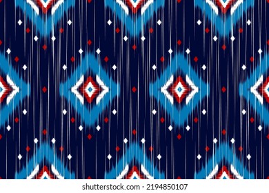 Patrón ininterrumpido de Ikat en las tribus. Arte de patrones étnicos de tela. estilo americano, mexicano. Diseño para fondo, papel pintado, ilustración vectorial, tela, ropa, alfombra, textil, batik, bordado.