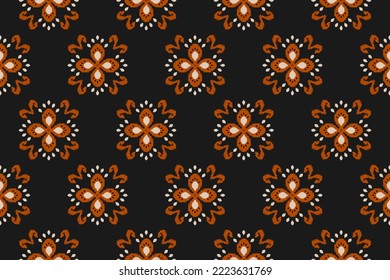 Patrón ininterrumpido de Ikat en las tribus. Arte de patrones étnicos de tela. Decoración de flores. Diseño para fondo, papel pintado, ilustración vectorial, tela, ropa, alfombra, textil, batik, bordado.