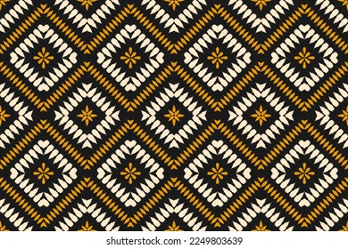 Ikat seamless pattern in tribal. Fabric ethnic pattern art. Flower decoration. Design for background, wallpaper, vector illustration, fabric, clothing, carpet, textile, batik, embroidery.