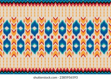 Ikat seamless pattern in tribal. Oriental ethnic traditional. Mexican striped style. yellow red blue Design for background, wallpaper, vector illustration, fabric, clothing, batik, carpet, embroidery.