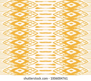 Ikat seamless pattern. Vector tie dye  shibori print with stripes and chevron. Ink textured japanese background.  Ethnic fabric vector. Bohemian fashion. Endless watercolor texture. African rug.