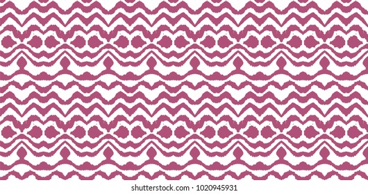 Ikat seamless pattern. Vector tie dye  shibori print with stripes and chevron. Ink textured japanese background.  Ethnic fabric vector. Bohemian fashion. Endless watercolor texture. African rug.