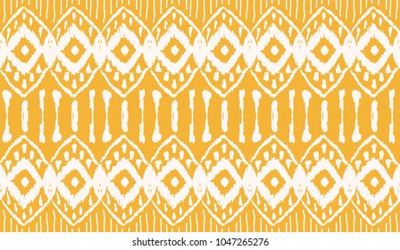 Ikat seamless pattern. Vector tie dye  shibori print with stripes and chevron. Ink textured japanese background.  Ethnic fabric vector. Bohemian fashion. Endless watercolor texture. African rug.