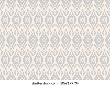 Ikat seamless pattern. Vector tie dye shibori print with stripes and chevron. Ink textured japanese background. Ethnic fabric vector. Bohemian fashion. Endless watercolor texture. African rug.